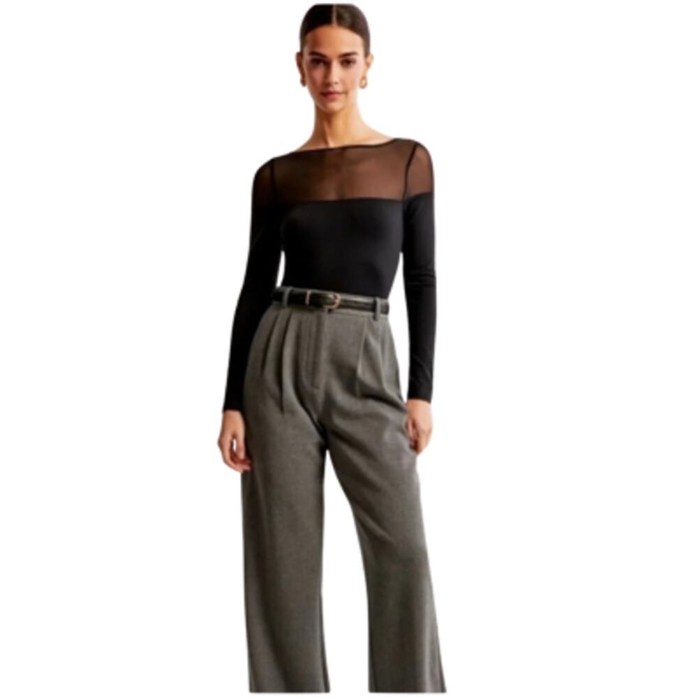 Abercrombie & Fitch Mesh Top Bodysuit Long Sleeve Black Size Medium